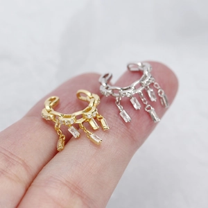 S925 sterling silver tassel ear cuffs with gold and silver finishes and zircon stones