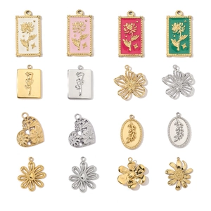 Vintage Flower Heart Geometric Pendants Charms Stainless Steel Enamel Stone For DIY Necklace Earring Making Floral Jewelry