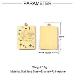 Gold 14K plated stainless steel zodiac square pendant with enamel and rhinestones