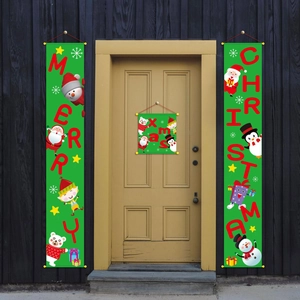 Three-piece Christmas banner set with Merry Christmas text for front door decoration