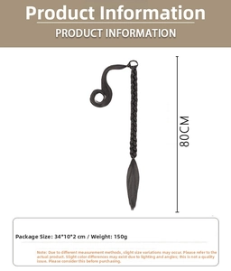 Detail view of 80cm braided ponytail extension showing 150g weight and length parameters