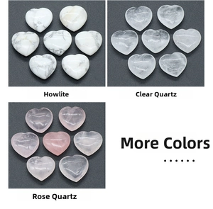 Polished 20mm heart-shaped Howlite, Clear Quartz and Rose Quartz natural stones