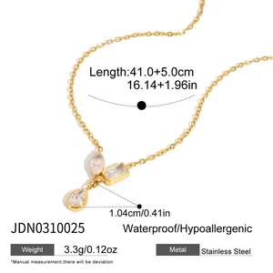 Detailed specs of 18K gold stainless steel necklace with water-drop zircon pendant