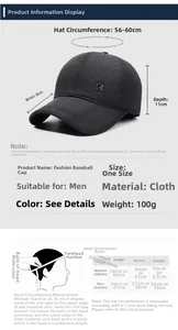 Size chart for men winter baseball cap showing 56-60cm circumference and measuring guide
