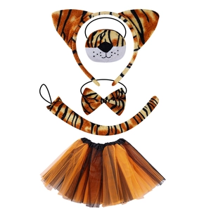 5-piece tiger costume set for kids including headband mask bowtie tail and tutu skirt