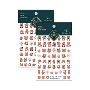 Embossed rabbit and bear nail art stickers with cute cartoon 3D relief texture