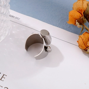 Artistic wide open stainless steel ring with architectural aesthetic in silver finish