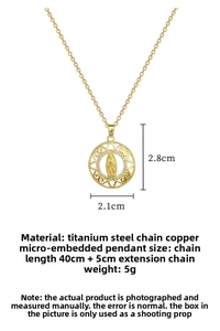Detailed size specifications for the Virgin Mary medallion with crystal micro-pave pendant