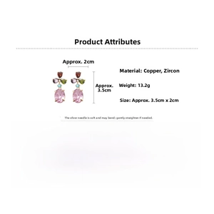 Detailed view of pink zircon earrings with dimensions 3.5cm by 2cm and 13.2g weight