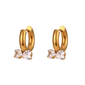Elegant gold stainless steel hoop earrings with sparkling zircon bowknot design