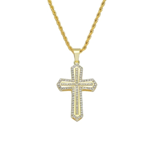 Iced Out Cross Pendant Necklace Gold Plated Hip Hop Jewelry Alloy Rhinestone Stainless Steel Rope Chain For Men