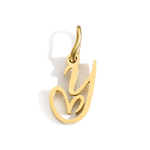 Detailed view of a golden polished cursive letter Y DIY necklace pendant accessory