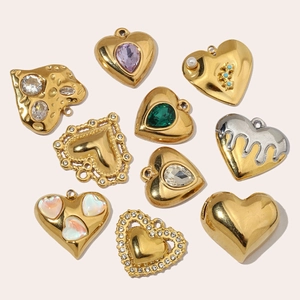 Various French heart pendants with colorful zircon and pearls in gold and silver plating