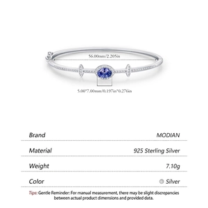 925 Sterling Silver bracelet with blue gemstone and diamonds, 56mm inner diameter size