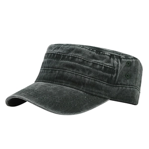 Vintage washed cotton cadet cap in charcoal grey with reinforced stitching and eyelets