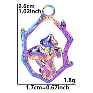 Rainbow stainless steel mushroom pendant dimensions detail 2.6cm by 1.7cm size view