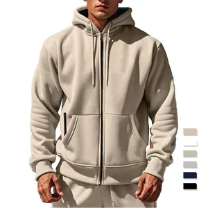 Sweat à capuche épais en polaire pour homme avec zip intégral et cordon de serrage