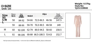 Size chart detail showing measurements in cm for long sleeve slim fit warm jumpsuit