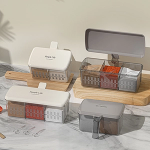 Integrated multi-compartment seasoning box set with spoons and transparent lids