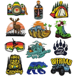Outdoor Camping Embroidered Patches Adventure Mountain Nature Iron On Applique Decorative For Jackets Backpacks DIY