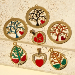 French style Tree of Life and heart titanium steel pendants with colorful enamel inlay