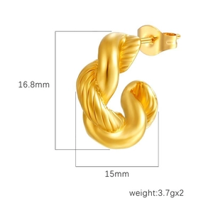 Irregular gold twisted knot stainless steel earrings with size and weight dimensions