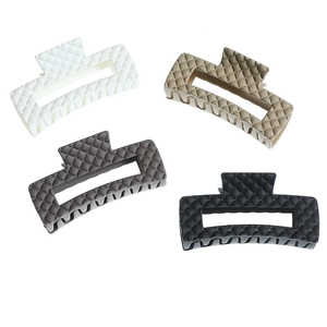 Set of 4 matte checkered claw clips in white, khaki, grey, and black for women