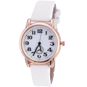 Minimalist women quartz watch with white honeycomb leather strap and rose gold case