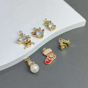 Zircon inlaid elk and snowman Christmas pendants with pearls for DIY jewelry making