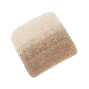 Detailed close-up of gradient faux fur texture on a warm knitted cat ear hat