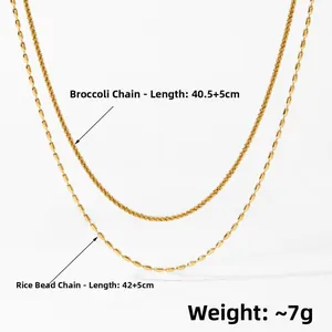 Detail of gold double-layer rice bead and cauliflower chain necklace set for women