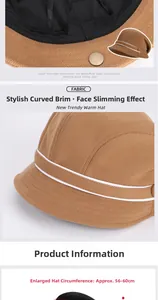 Detail view of brown knitted beanie showing 56-60cm circumference and textured fabric