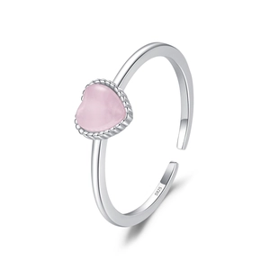 S925 sterling silver adjustable ring with pink heart cat eye stone for women
