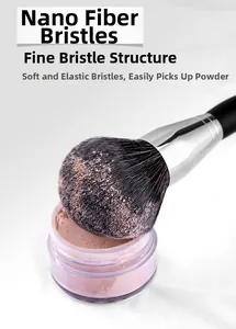 Macro shot of soft synthetic bristles catching powder for professional makeup application