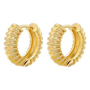 Vintage 18K gold plated U-shaped hoop earrings with chunky ribbed croissant texture