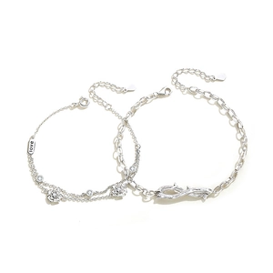 Bracciali di coppia in argento 925 con spine e rosa, zirconi e ciondolo love unisex