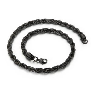 Classic black titanium steel twisted rope chain necklace with a secure lobster clasp