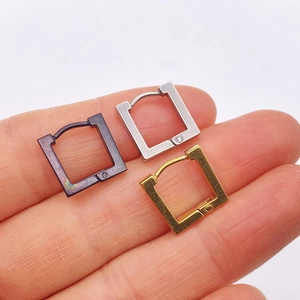 Minimalist square stainless steel hoop earrings in black, silver, and gold finishes