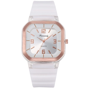 Women Quartz Watch Square Dial Silicone Strap Transparent Plastic Case Casual Sports Wristwatch For Ladies