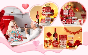 Detail of 12pcs Valentine's Day tiered tray wood decor with signs and gnomes