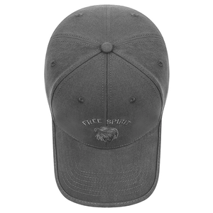 Dark grey baseball cap featuring eagle embroidery and Free Spirit text on a structured crown