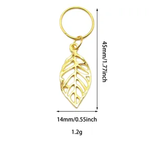Detailed size specifications for gold hollow leaf pendant charms for hair and DIY crafts