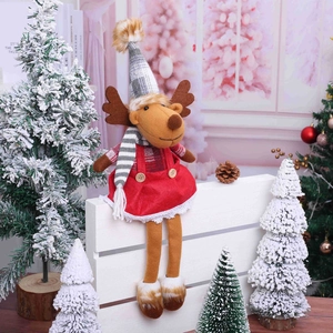 Christmas reindeer plush doll in red vest with long legs for festive home decoration