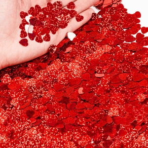 Sparkling red heart sequins for Valentine party decor with holographic glitter effect