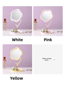 Miroir de maquillage fleur avec plateau de rangement ondulé en blanc et rose