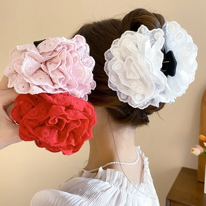 Pince À Cheveux Rose En Dentelle Grande Broderie Évidée Épingle À Cheveux En Acrylique Élégant Doux Pour Femmes Filles