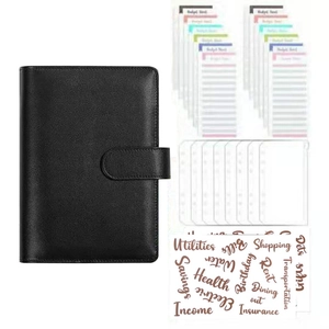 PU Leather Budget Binder With PVC Zipper Envelopes Expense Sheets Labels Cash Stuffing Money Organizer Planner For Saving Challenge