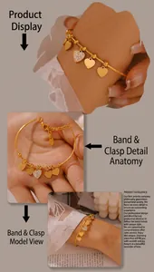 Macro detail of gold-plated heart bracelet featuring pavé zircon and adjustable lobster clasp