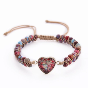 Handmade woven wrap bracelet with colorful imperial stones and a heart shaped pendant