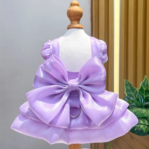 Lavender pet wedding dress with bow decoration and tiered skirt for dogs and cats